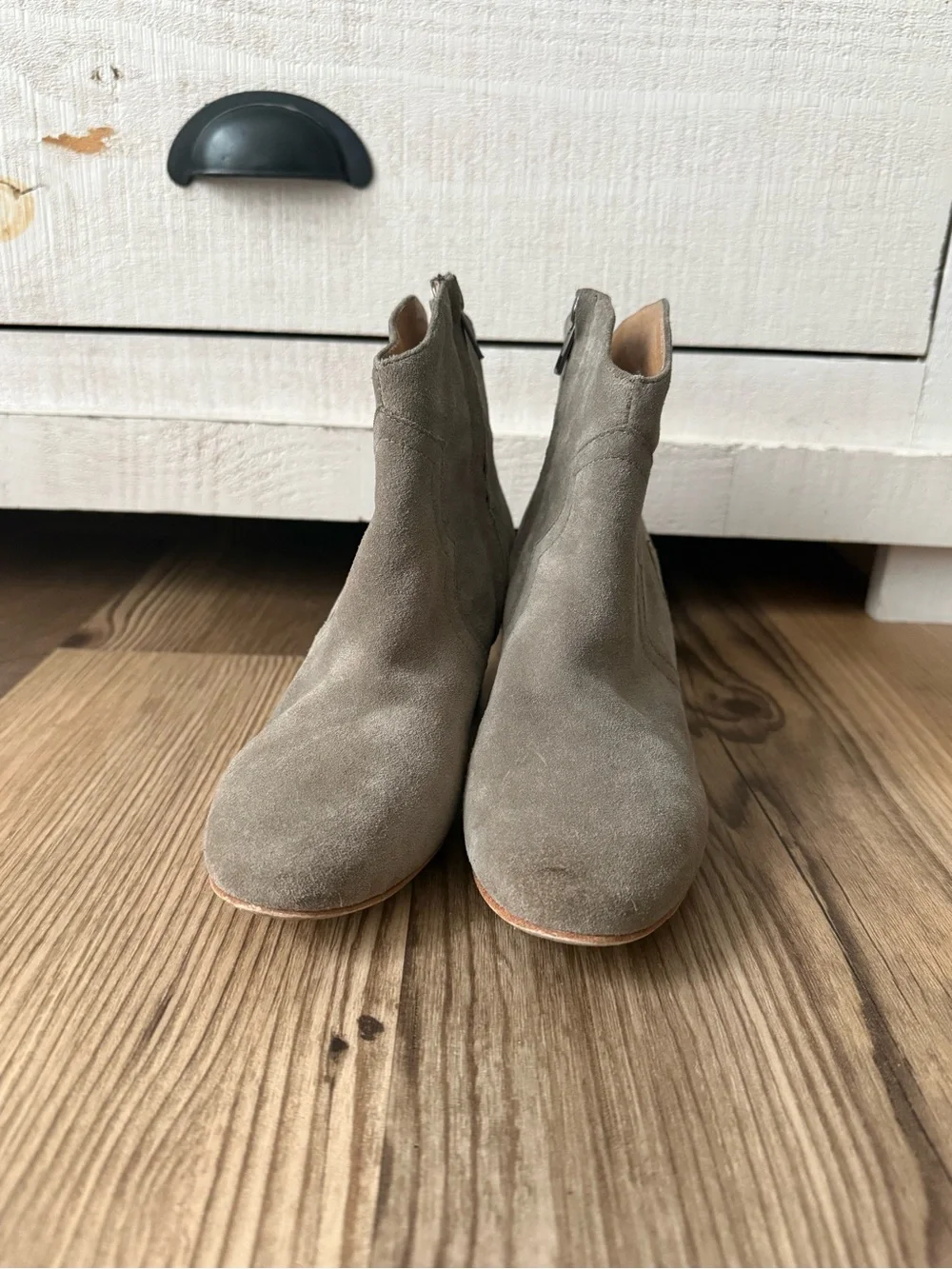 Isabel Marant Dickers Grey Suede Ankle Booties Stacked Heel EU 35 Boho Western